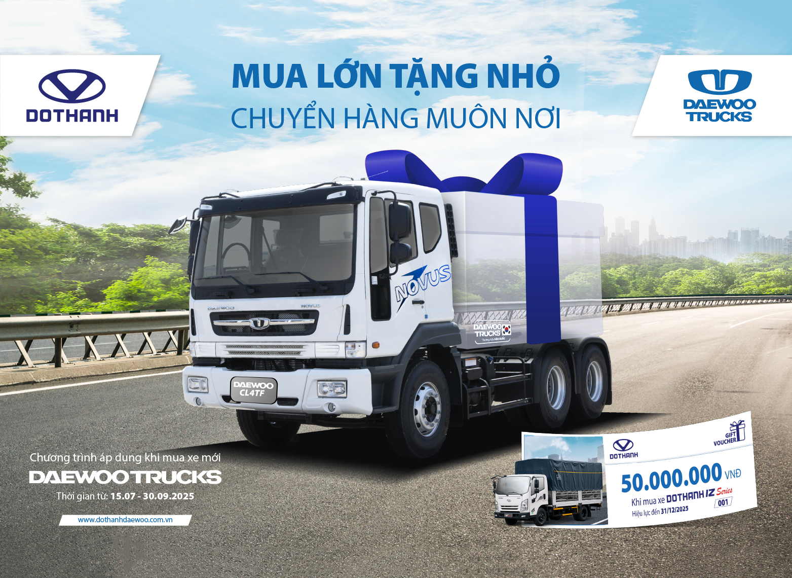 Mua xe DAEWOO TRUCKS tặng voucher 50 TRIỆU | Khuyến mại “Mua Lớn Tặng Nhỏ, Chuyển Hàng Muôn Nơi”